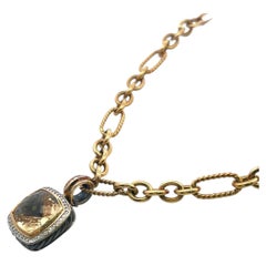 18K Two Tone Gold Pendant Necklace with 0.35ct Round G VS Diamond 13.5mm Citrine