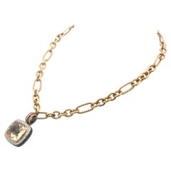18K Two Tone Gold Pendant Necklace with 0.35ct Round G VS Diamond 13.5mm Citrine