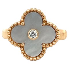 Van Cleef & Arpels 18K Yellow Gold Cocktail Ring 0.05ct Round Diamond Size 5.25