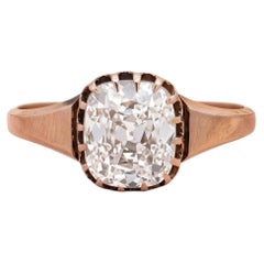 Estate 10K Rose Gold Engagement Ring with 1.5ct Cushion Diamond D VS1 GIA