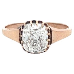Estate 10K Rose Gold Engagement Ring with 1.5ct Cushion Diamond D VS1 GIA