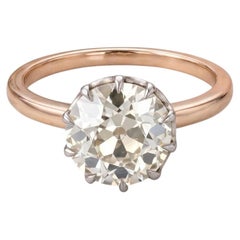 14K Two Tone Gold Engagement Ring 2.49 Carat Old European Cut Diamond N SI1 GIA