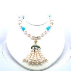Judite Ripka 14K Yellow Gold Beaded Necklace with Pearls and Turquoise