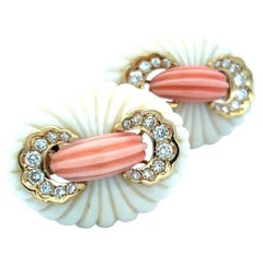 Van Cleef & Arpels 18K Yellow Gold Clip On Earrings with Coral 1.6ct Diamonds