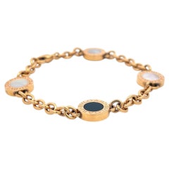 Bvlgari Vintage 18 Karat Yellow Gold Link Bracelet 29.5 Grams MOP and Onyx