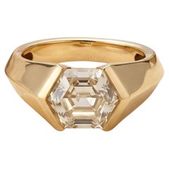 21K Yellow Gold Engagement Ring with 2.35 Carat Hexagonal Diamond FBY SI1 GIA