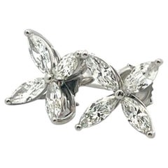 Vintage Platinum Stud Earrings with 3 Carat Marquis Shaped H-VS Diamonds