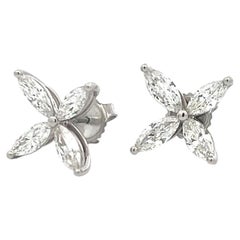 Vintage Platinum Stud Earrings with 3 Carat Marquis Shaped H-VS Diamonds