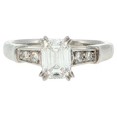 Harrry Winston Platinum Engagement Ring 0.77ct Emerald Round Diamond D VVS2 GIA