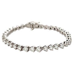 Bracelet tennis vintage en or blanc 18 carats, serti de diamants ronds H VS de 4 carats