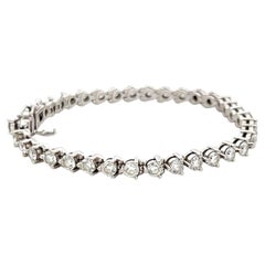 Bracelet tennis vintage en or blanc 18 carats, serti de diamants ronds H VS de 4 carats