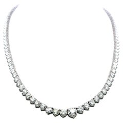 Vintage 18K White Gold Riviera Necklace with 25.80 Carat Round F/VS Diamonds