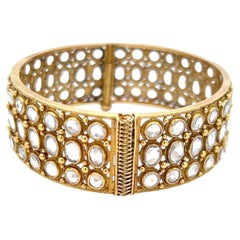 Bracelet-manchette vintage en or jaune 18 carats, serti de diamants de 11,5 carats, taille rose, pureté J, inclusion SI1