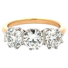 18K Gold Platinum Three-Stone Ring 3.02ct Circular & Old European Diamonds GIA