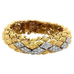 Vintage 18K Two Tone Gold Platinum Link Bracelet with 1.8ct Round J SI Diamonds
