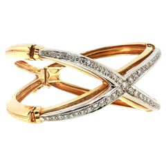 14K Two-Tone Gold Bangle Bracelet with 2.55ct Round H VS Diamonds 58.5 Grams