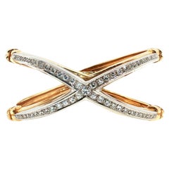 14K Two-Tone Gold Bangle Bracelet with 2.55ct Round H VS Diamonds 58.5 Grams