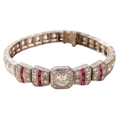 Platinum Art-Deco Bracelet 4.5ct Old European Diamonds & 0.24ct Synthetic Ruby