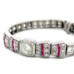 Platinum Art-Deco Bracelet 4.5ct Old European Diamonds & 0.24ct Synthetic Ruby