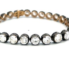 Antique 18K Two Tone Gold Tennis Bracelet with 14 Carat Old European Cut Diamond