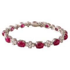 18K White Gold Link Bracelet with 11 Carat Ruby & 1.75 Carat Round I VS Diamonds