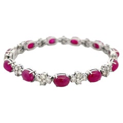 18K White Gold Link Bracelet with 11 Carat Ruby & 1.75 Carat Round I VS Diamonds