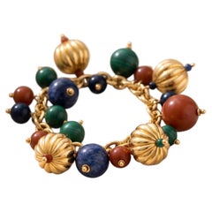 Vintage 18K Yellow Gold Beaded Bracelet with Multi Colour Muti Gemstones