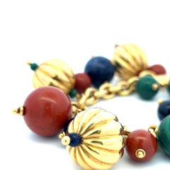 Vintage 18K Yellow Gold Beaded Bracelet with Multi Colour Muti Gemstones