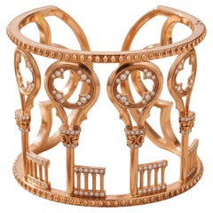 Pulsera tipo brazalete vintage de oro rosa de 18 quilates con diamantes redondos H VS de 1,5 quilates