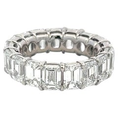 Platinum Eternity Band Ring 10.34ct Emerald Cut Diamonds Size 6 E VS1/VS2 GIA
