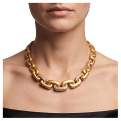Marlene Stowe 18K Yellow Gold Link Necklace with 1.5 Carat Round G VS Diamonds