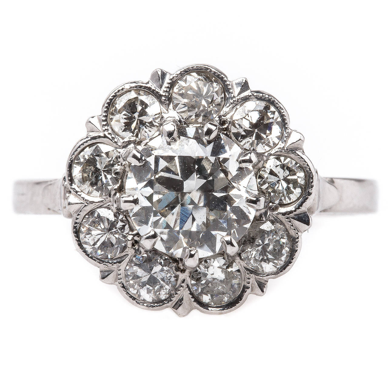 Stunning Late Art Deco Diamond Gold Halo Engagement Ring