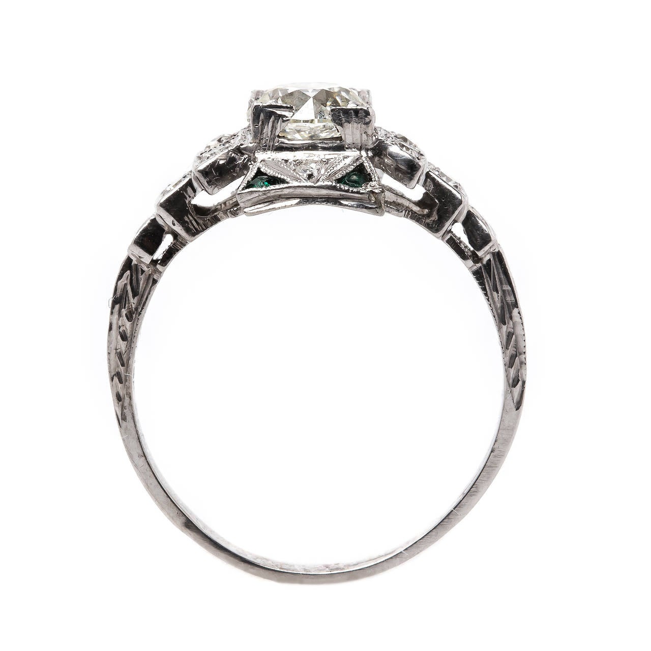 Women's Late Art Deco .88 Carat Emerald Diamond Engagement Ring