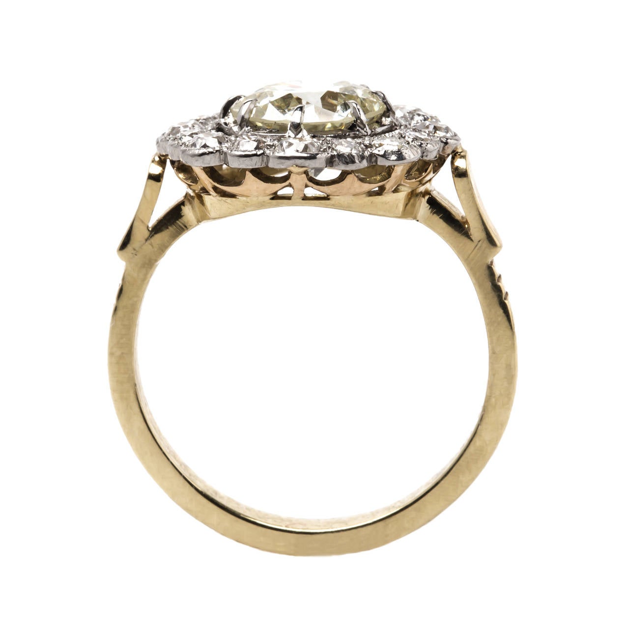 Women's Stunning Edwardian 1.59 Carat Diamond Gold Platinum Halo Engagement Ring