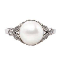 Sweet Edwardian Pearl Diamond Platinum Engagement Ring
