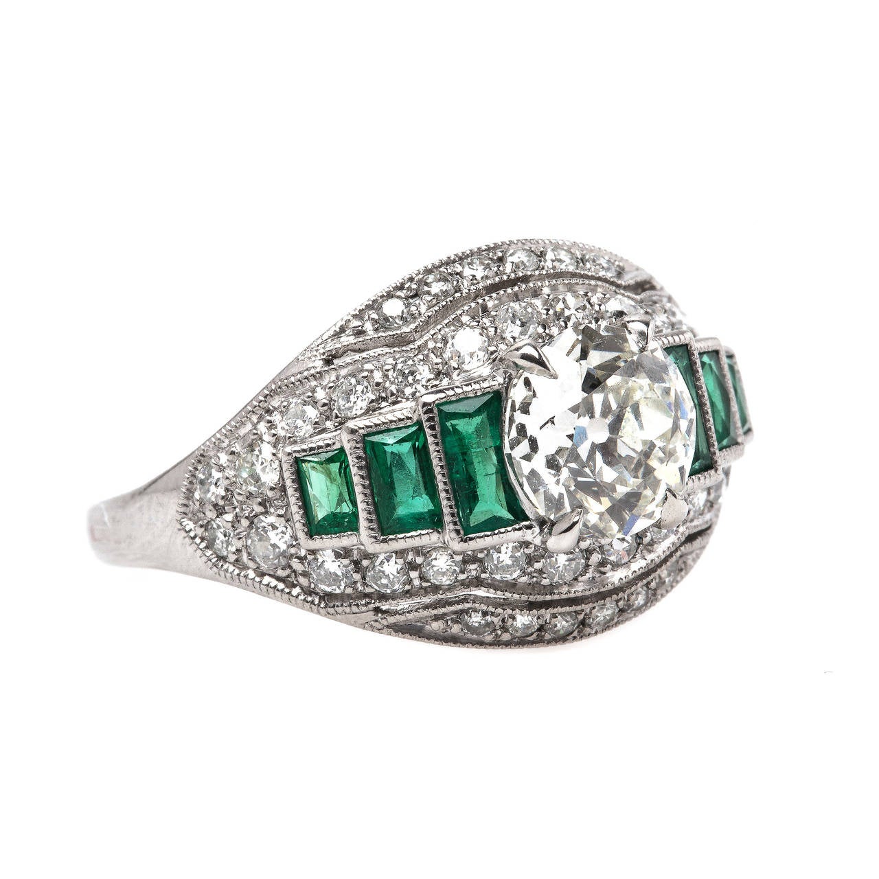 Elegant 1.26 Carat Emerald Diamond Platinum Engagement Ring For Sale at ...