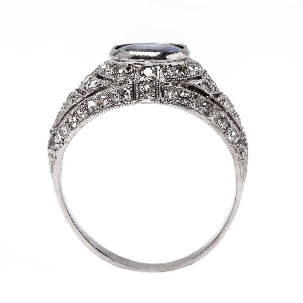 Edwardian Era Sapphire Diamond Platinum Bombe Engagement Ring For Sale ...