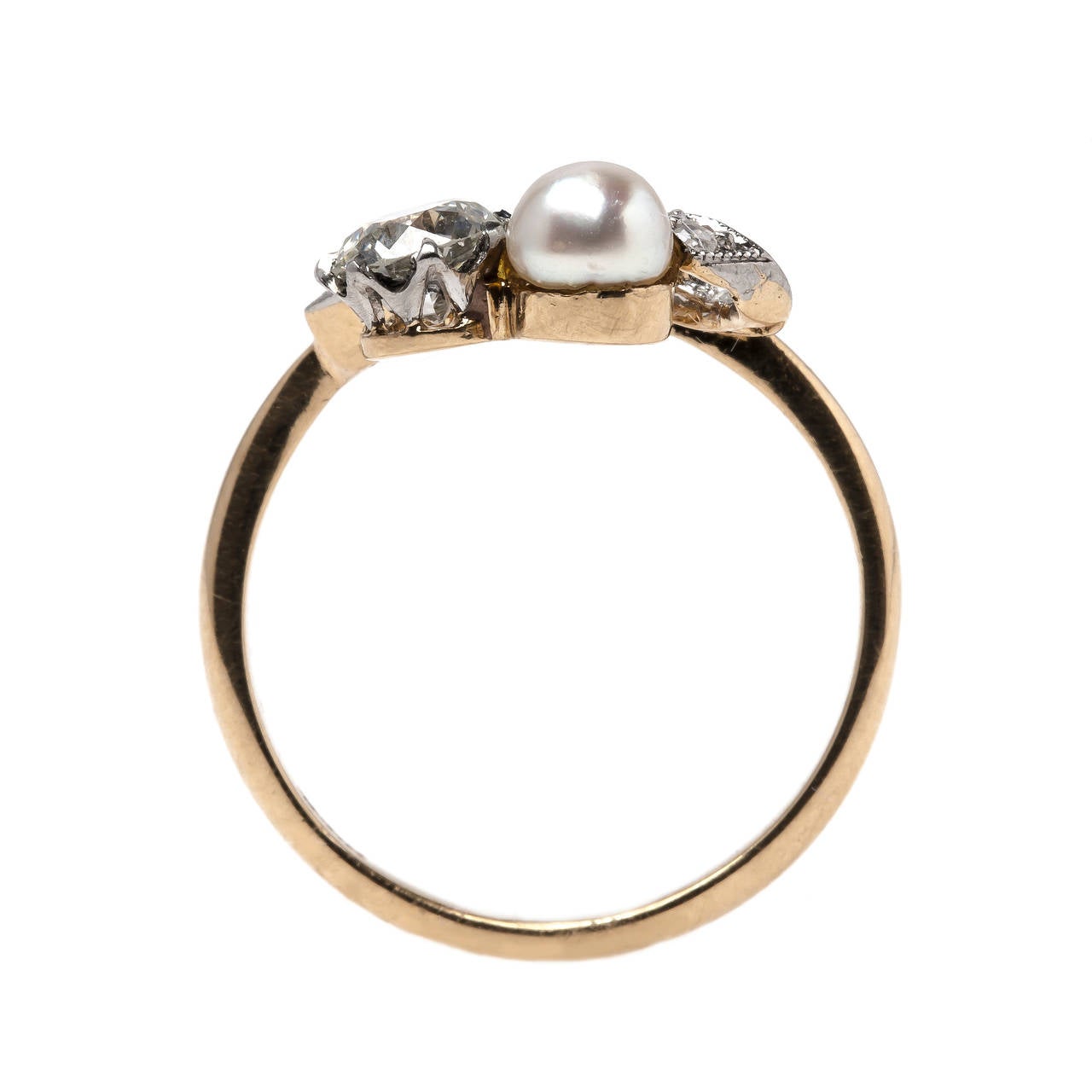 Romantic Edwardian Era Classic Pearl Diamond Engagement Ring In Excellent Condition In Los Angeles, CA