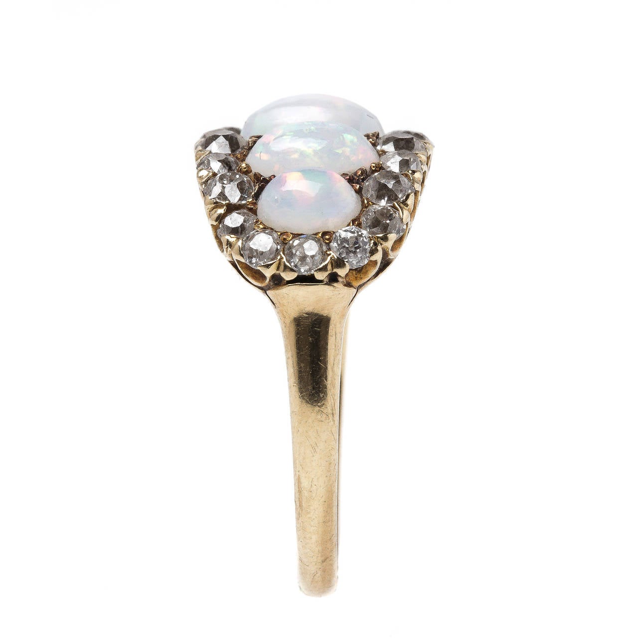 Whimsical Victorian Era Opal Ring with Old Mine Cut Diamond Halo 1