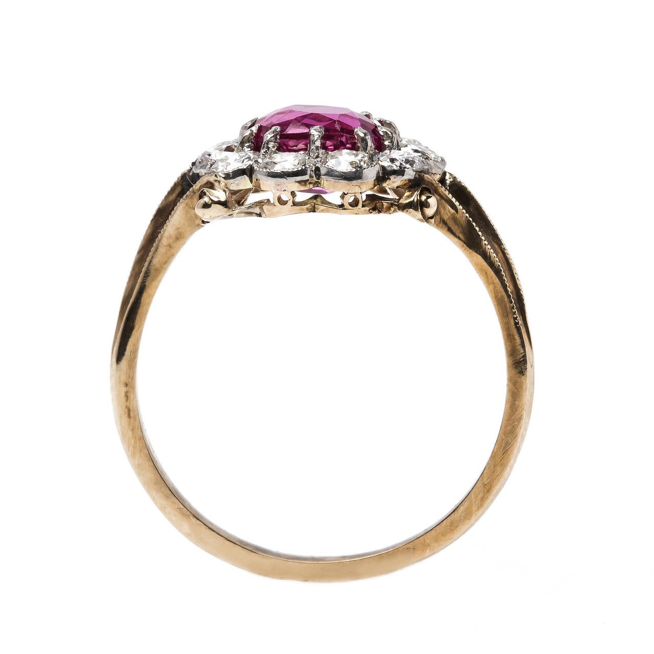 Spectacular Edwardian Era Ruby Diamond Gold Platinum Engagement Ring In Excellent Condition In Los Angeles, CA