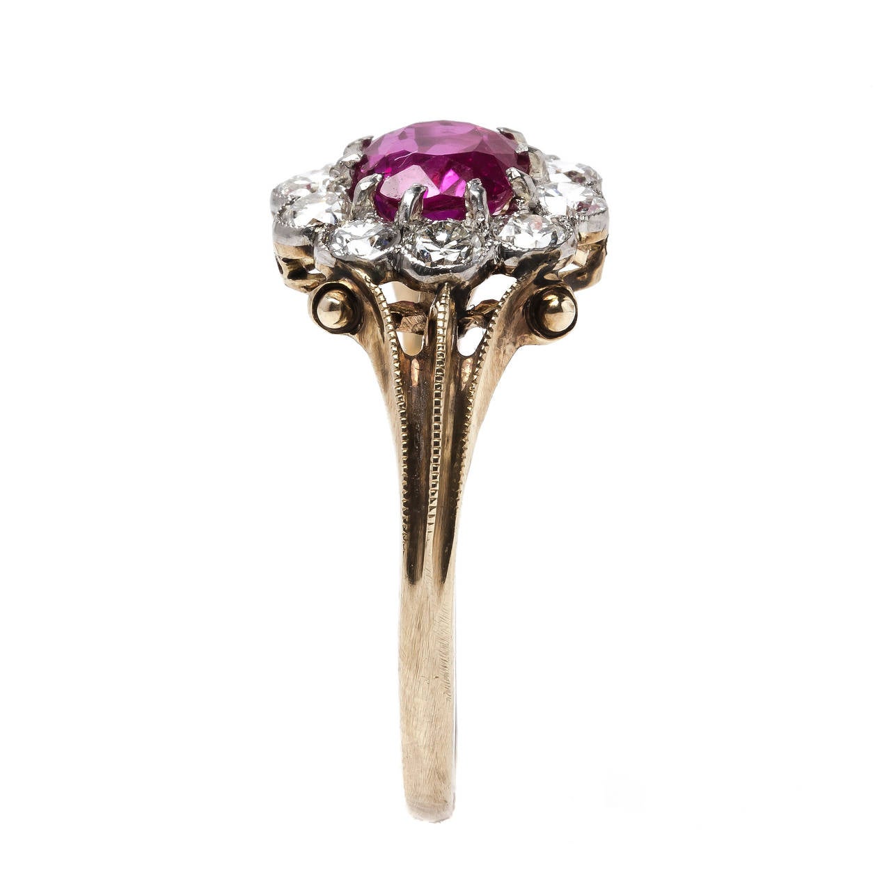 Women's Spectacular Edwardian Era Ruby Diamond Gold Platinum Engagement Ring