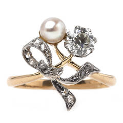 Antique Romantic Edwardian Era Classic Pearl Diamond Engagement Ring