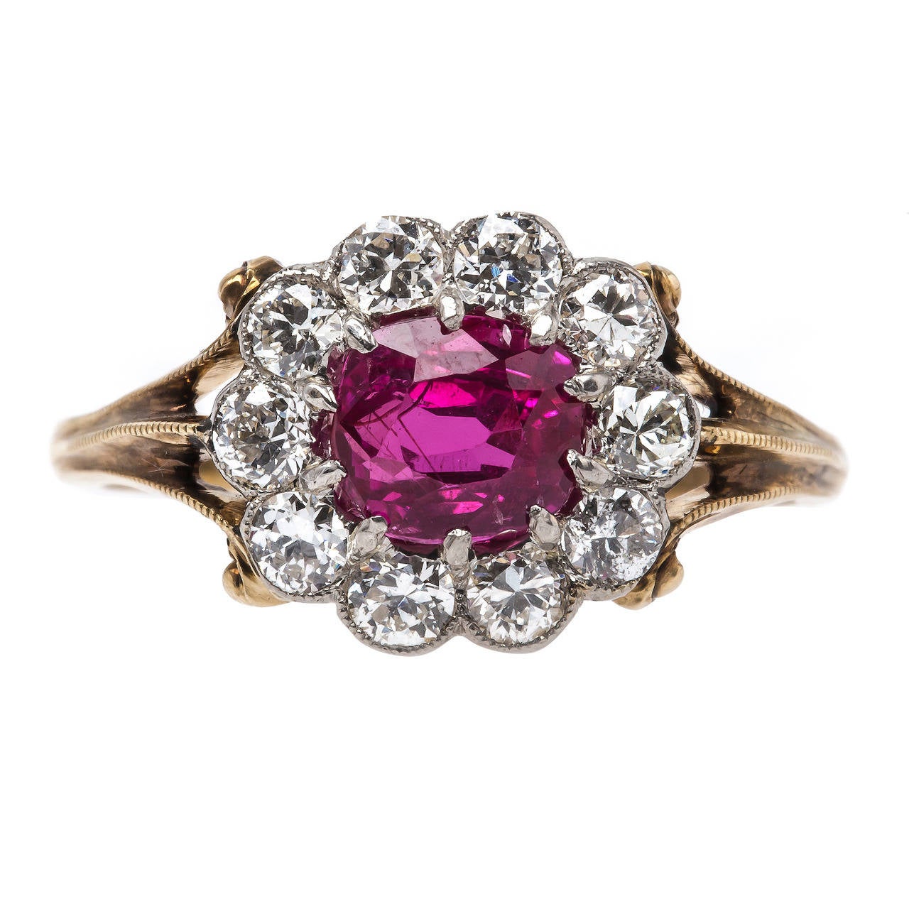 Spectacular Edwardian Era Ruby Diamond Gold Platinum Engagement Ring