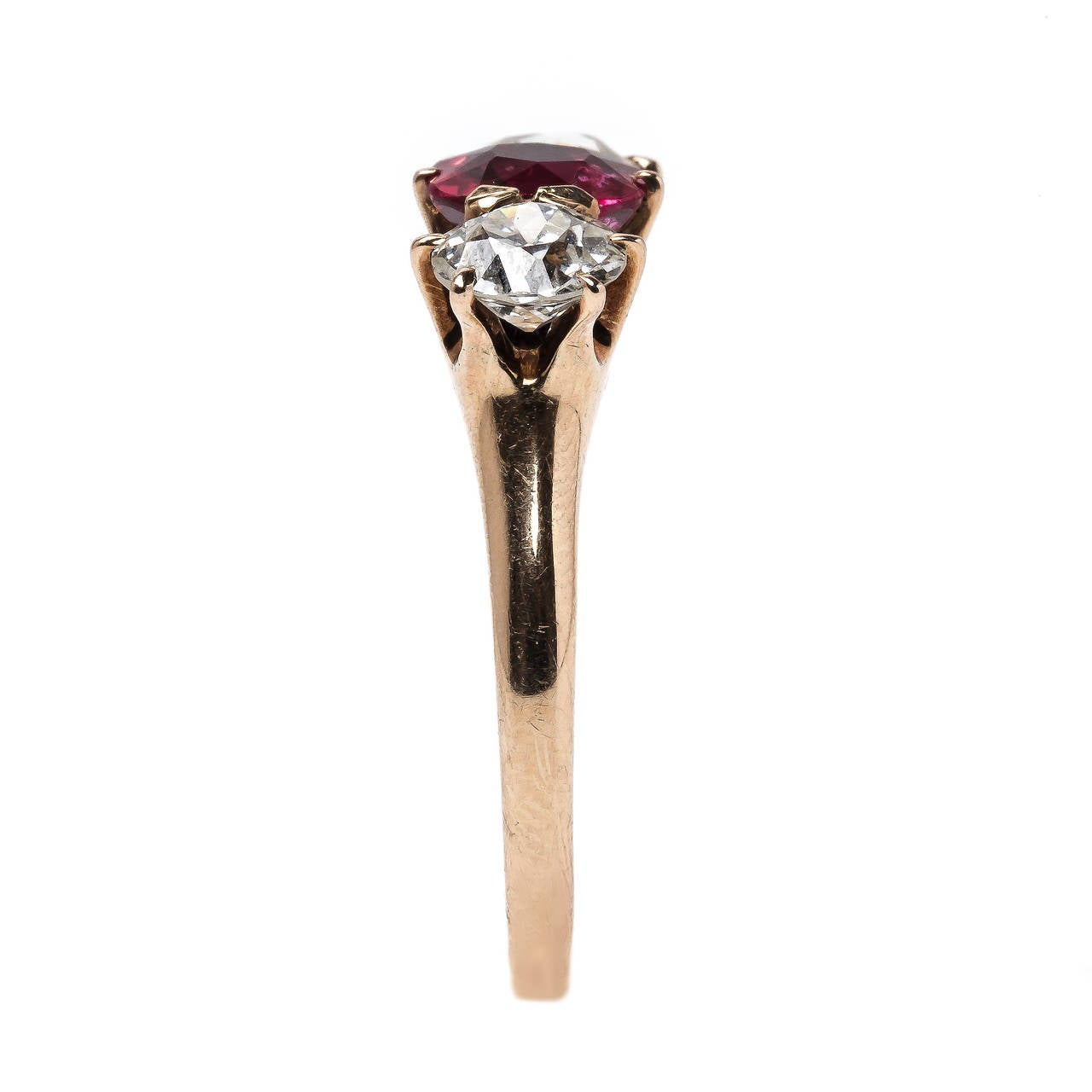 Women's Victorian Three Stone Spinel Diamond Gold Engagement Ring
