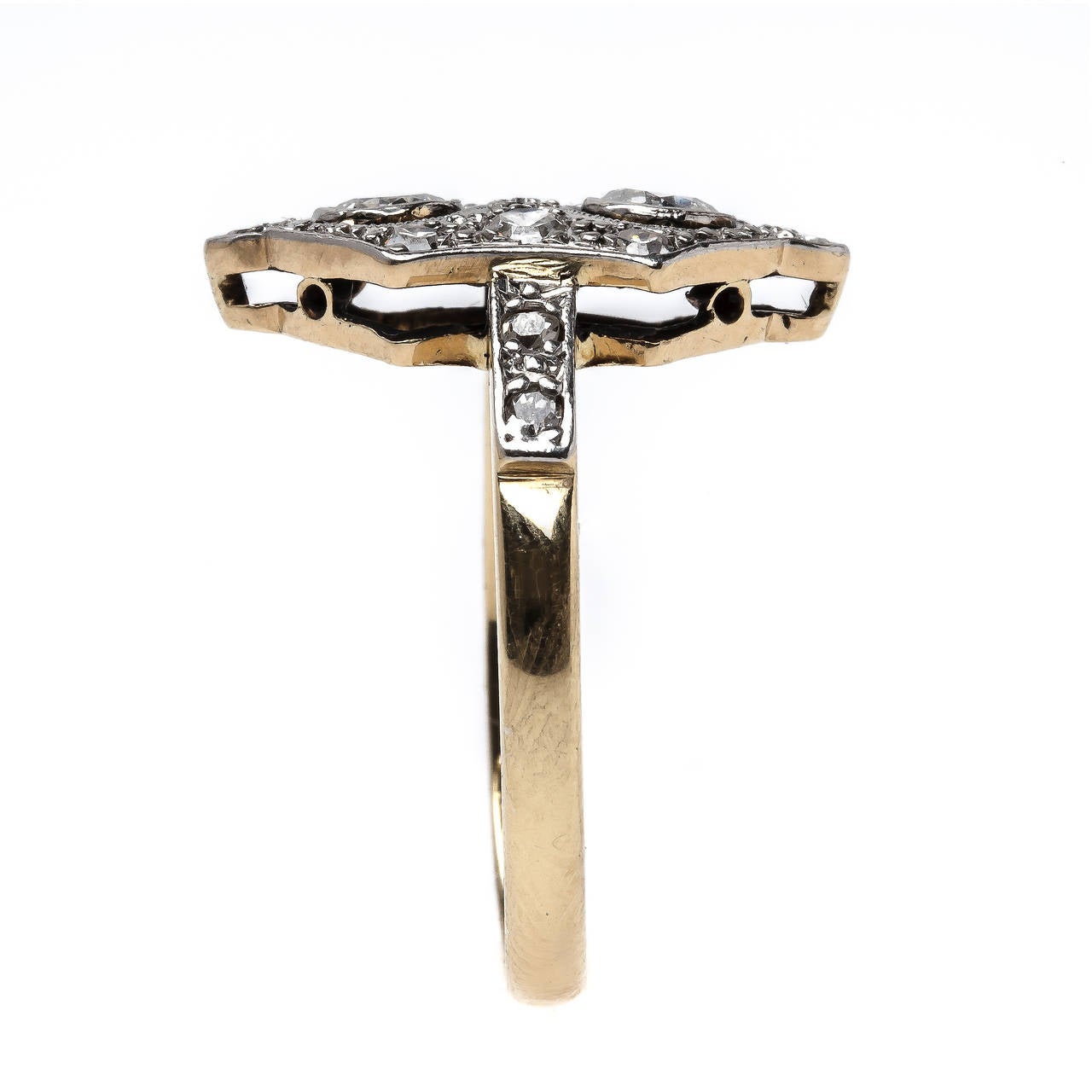 Exceptional Edwardian Diamond Gold Platinum Navette Engagement Ring 1