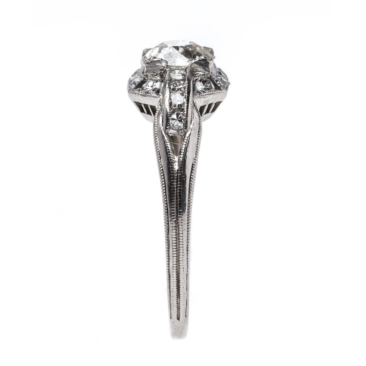 Art Deco Era Platinum Ring with Old European Cut Diamond Center and Diamond Halo 1