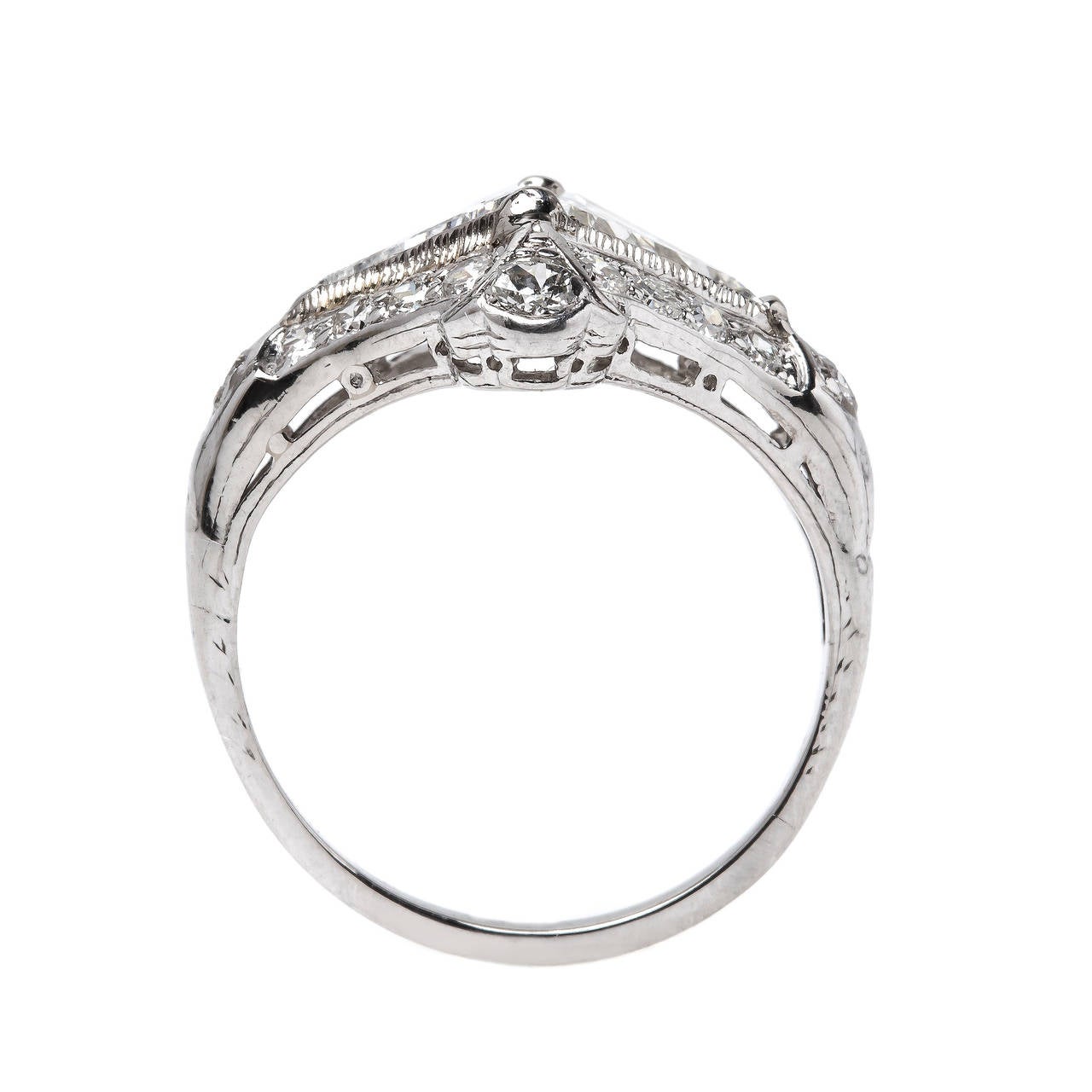 Unique Art Deco Platinum Engagement Ring with Triangular Cut Diamonds ...