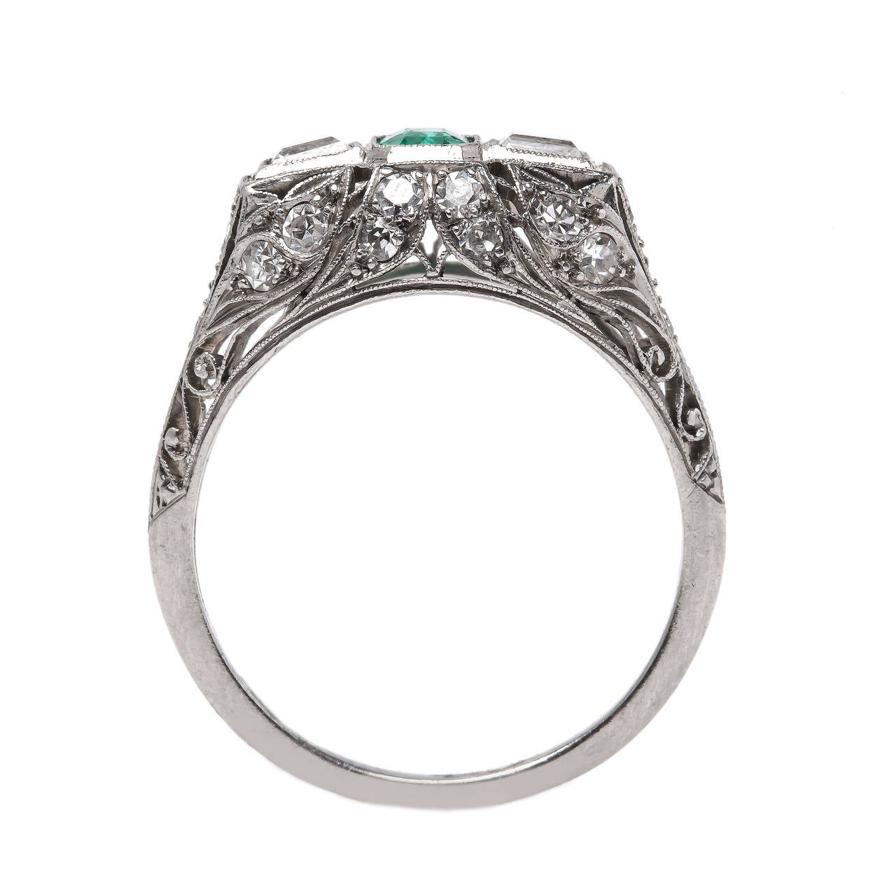 Women's Exceptional Edwardian Era Emerald Diamond Platinum Engagement Ring