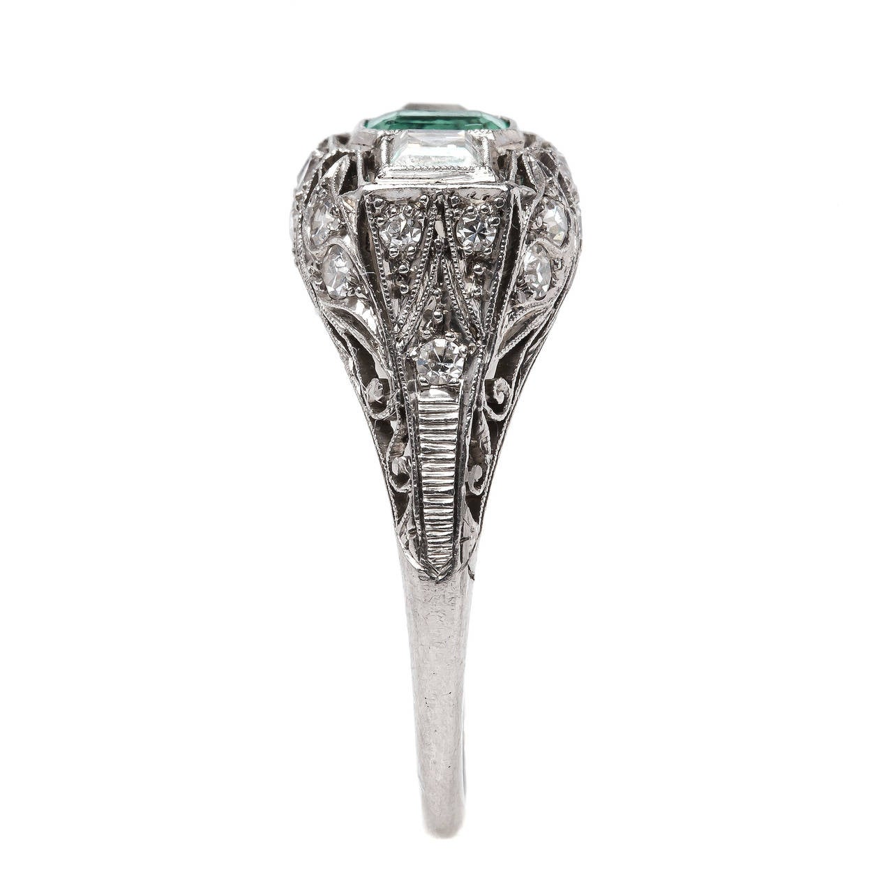 Exceptional Edwardian Era Emerald Diamond Platinum Engagement Ring 1