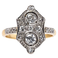 Exceptional Edwardian Diamond Gold Platinum Navette Engagement Ring
